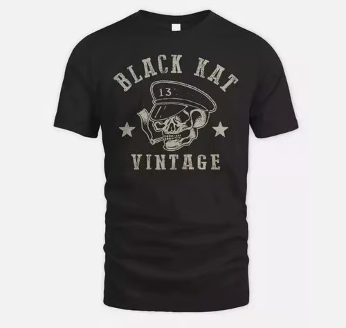 Premium Moto Skull Black Kat Vintage T-shirt, skullcap funny