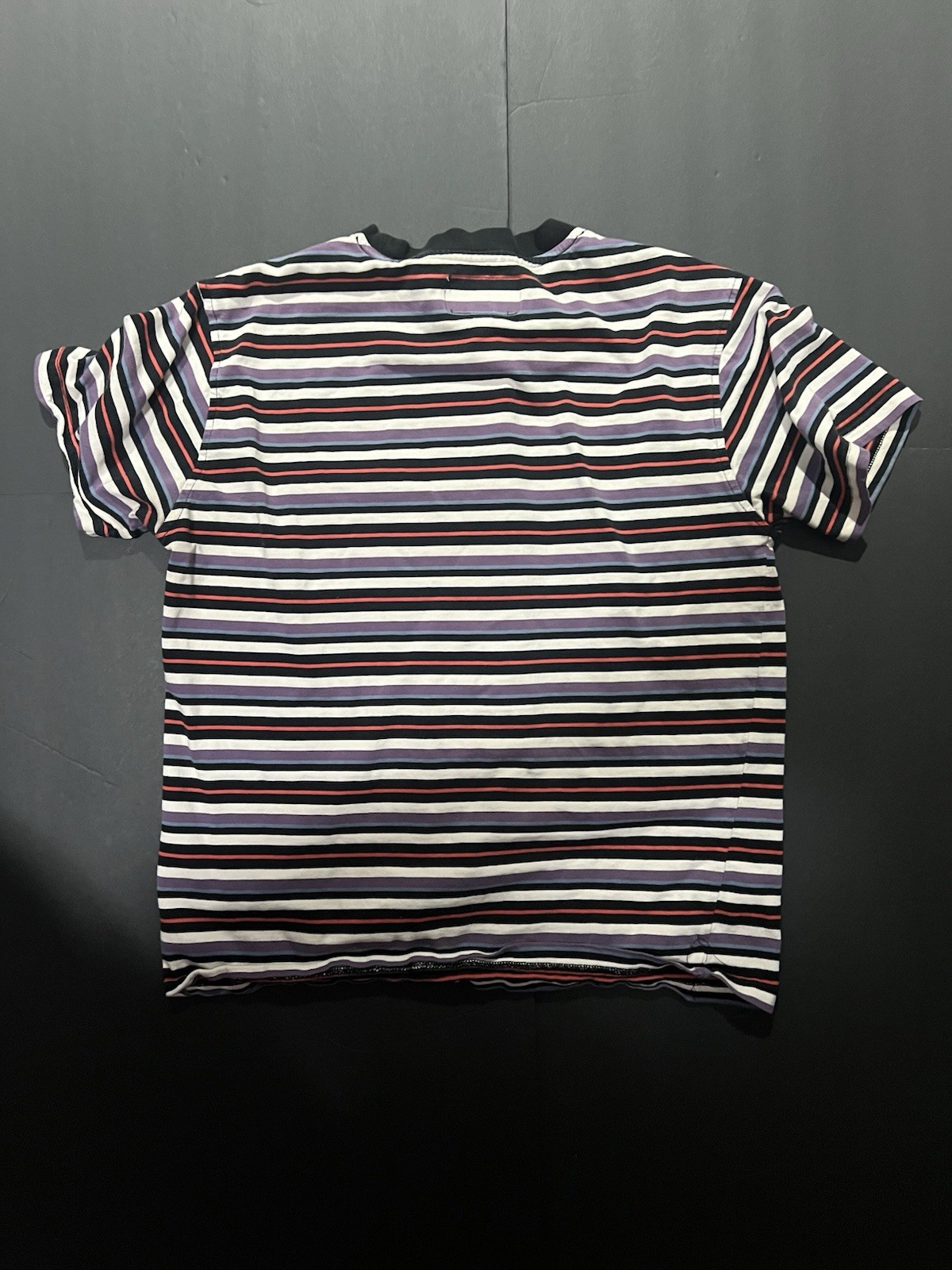 Welcome Skateboards multicoloured striped tee Size S armpit stains #skateboard