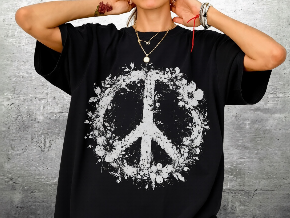 Boho Floral Peace Shirt Retro Vintage Style Unisex T-Shirt