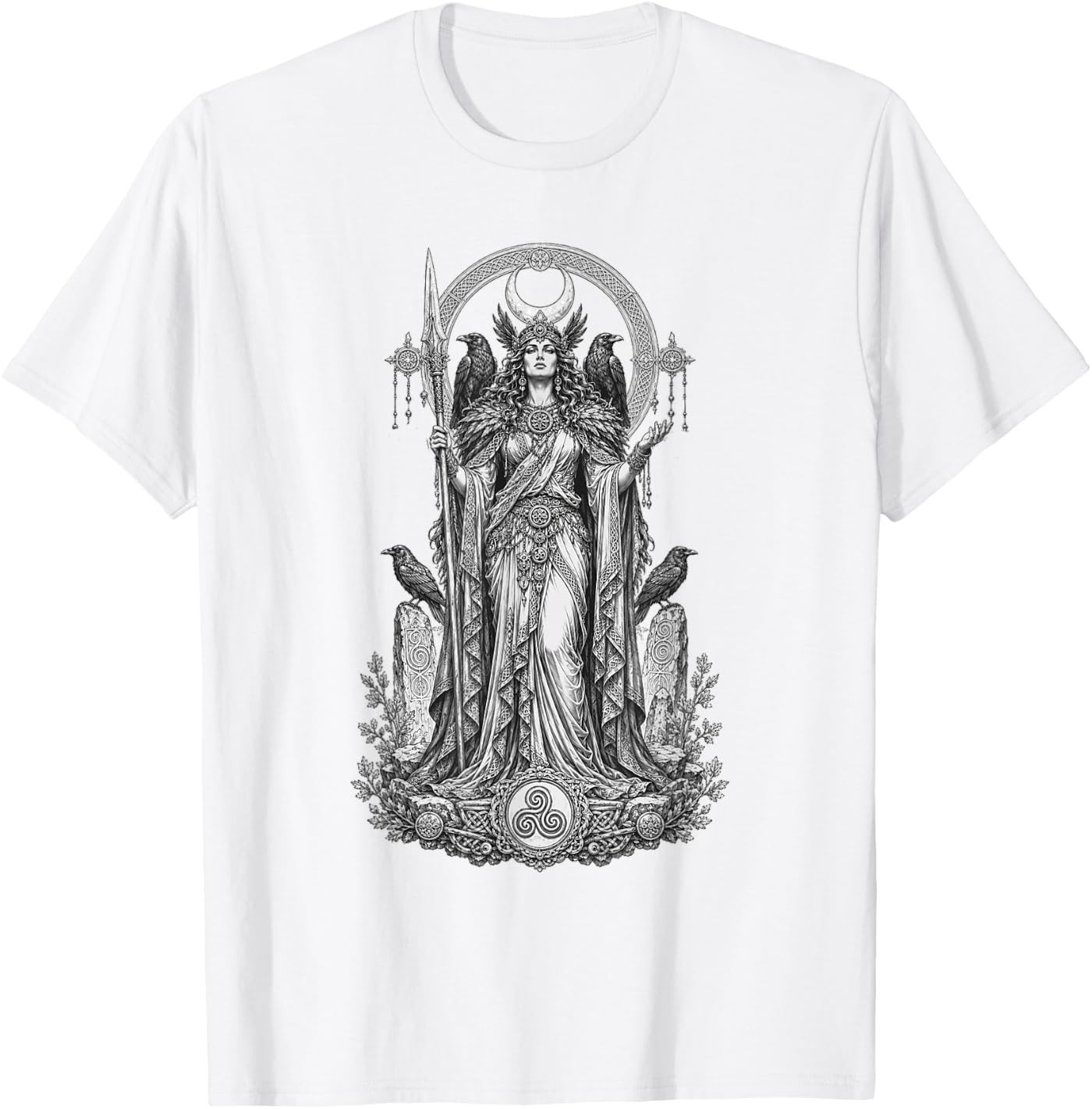 Morrigan Celtic Raven Goddess Sacred Warrior Line Art Unisex T-Shirt