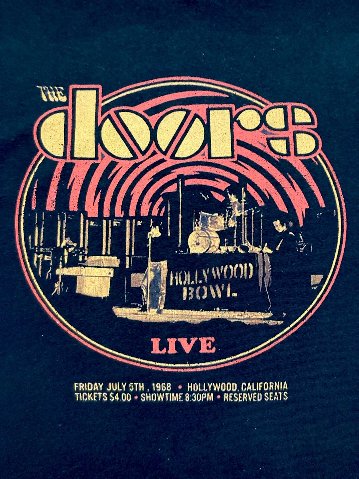 THE DOORS Live July 5, 1968 Hollywood Bowl Retro Adult MEDIUM T-Shirt Tee Cotton