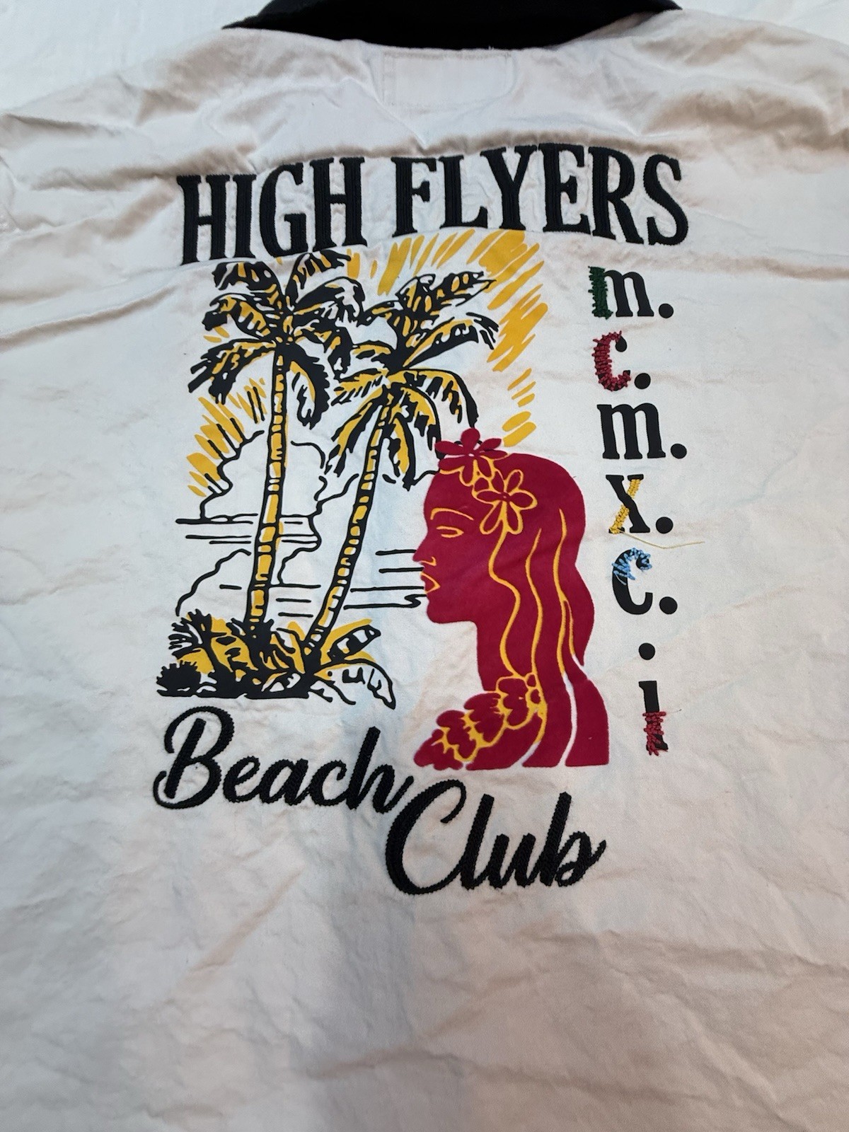 Smoke Rose Satin Lounge Beach Shirt- Chalk / XL Beach Club Palm Trees/