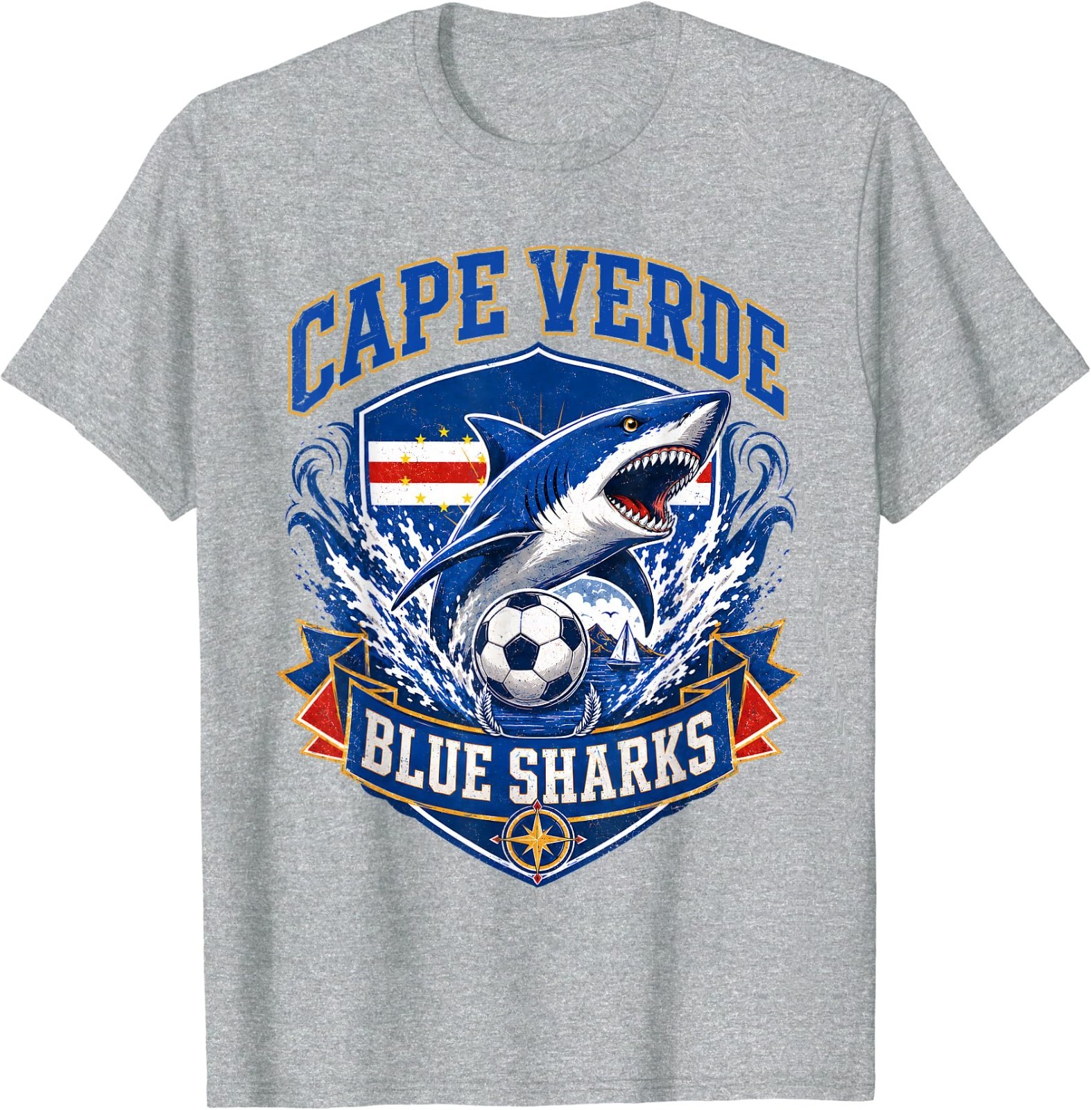 Cape Verde Flag Shark Cape Verdean Roots Cabo Verde Pride T-Shirt