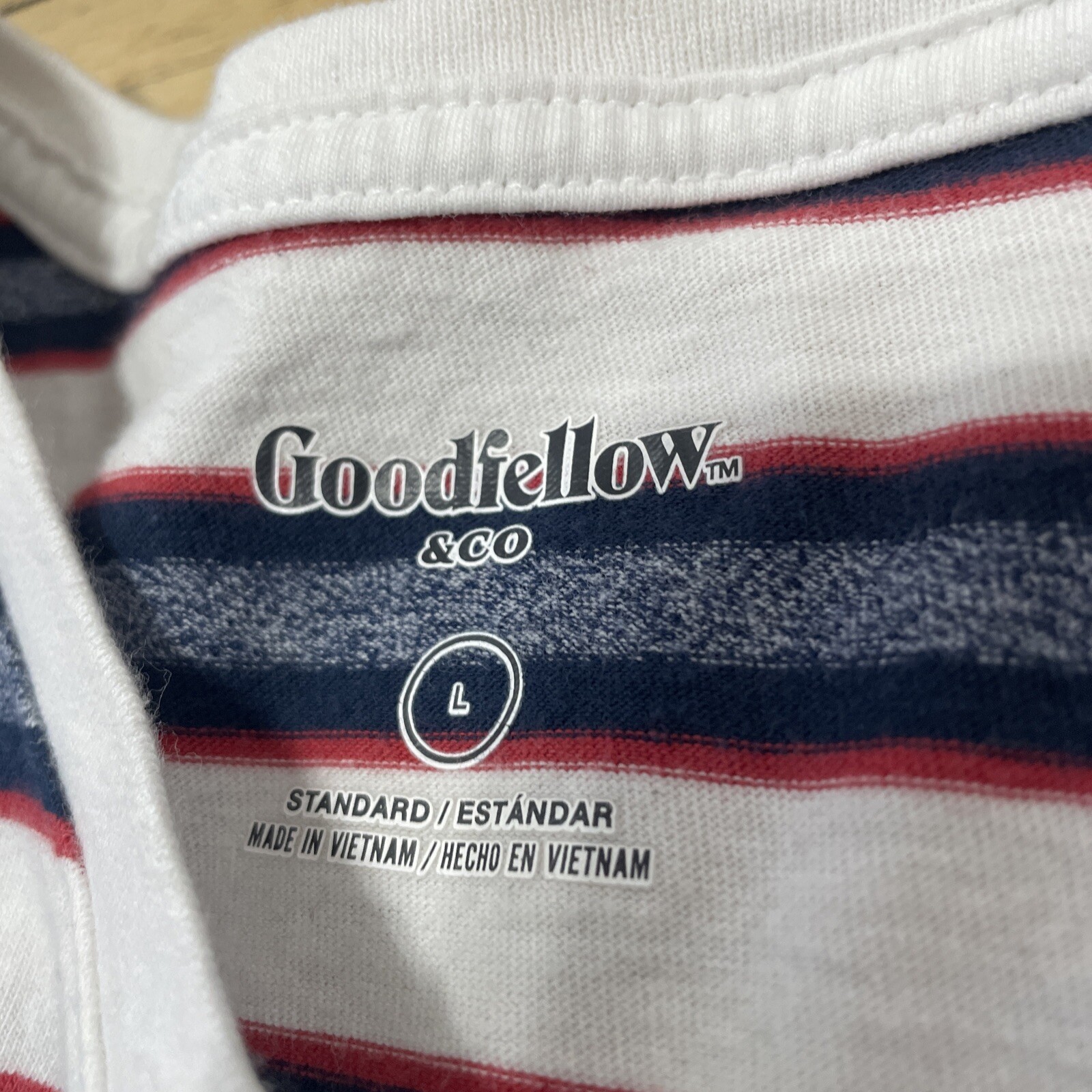 Goodfellow Co T Shirt Mens L White Stripe Hoop Red Blue Preppy Retro Skate Tee L