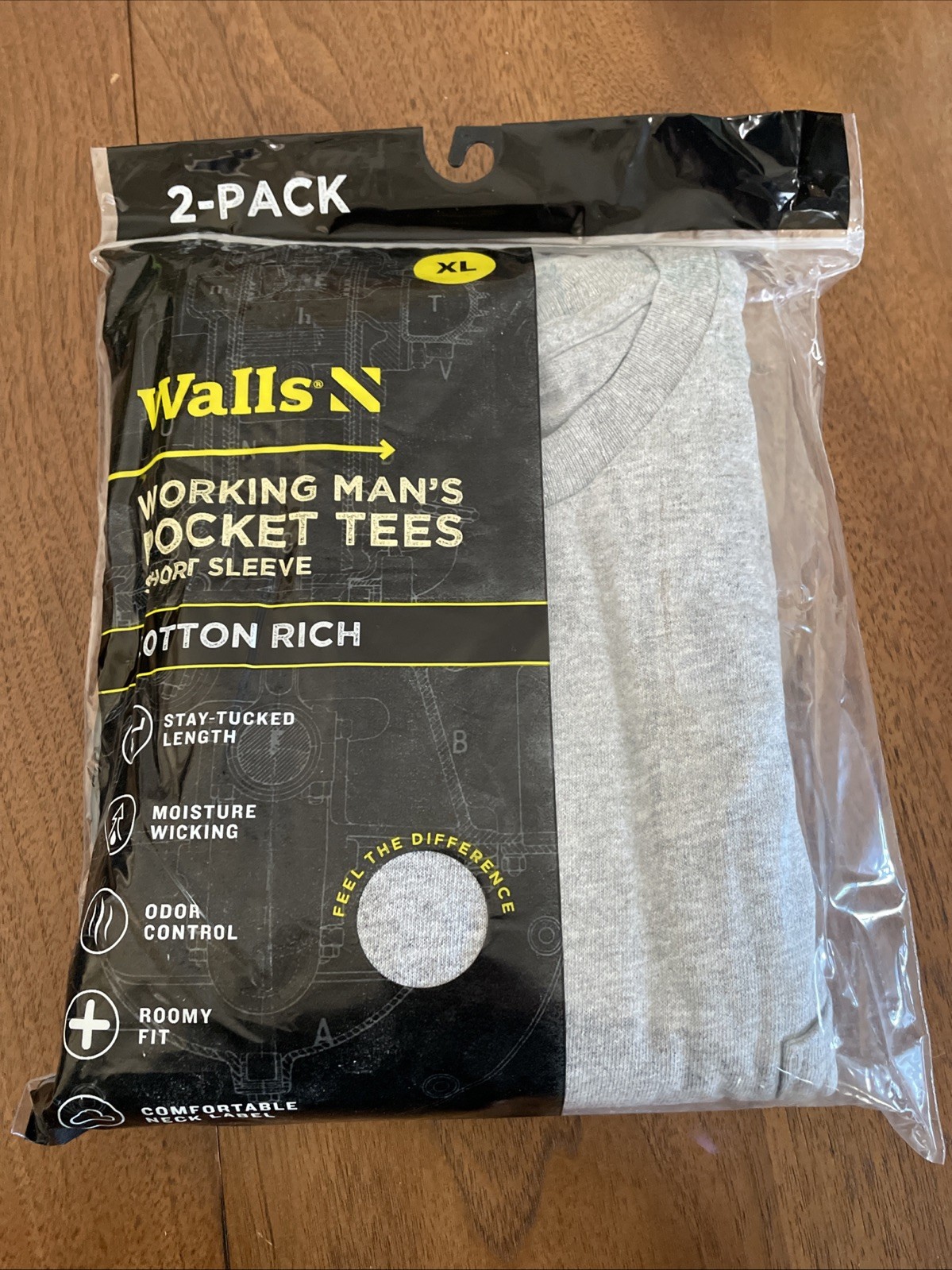 NIP Walls Working Man’s Pocket Tees S/S Cotton Rich – XL- 2 Pack – Grey