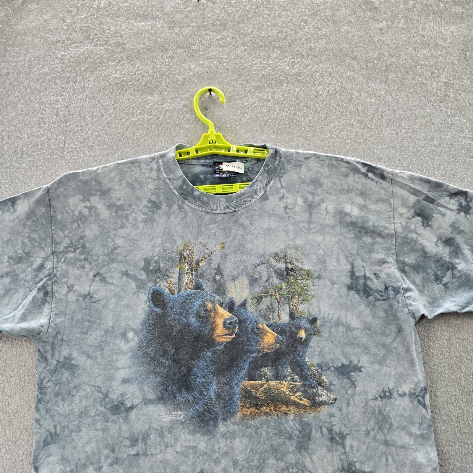 VINTAGE Polar Graphics U.S.A. Men Shirt XL Blue Tie Dye Bear Forest Gorpcore