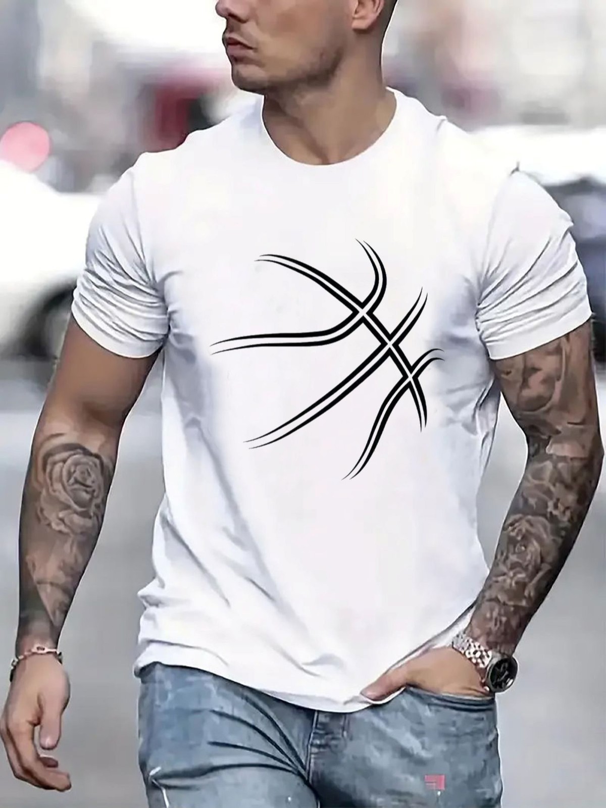 Basketball Mens TShirt Comfortable Crew Neck Casual Cotton ShortSleeves Soft
