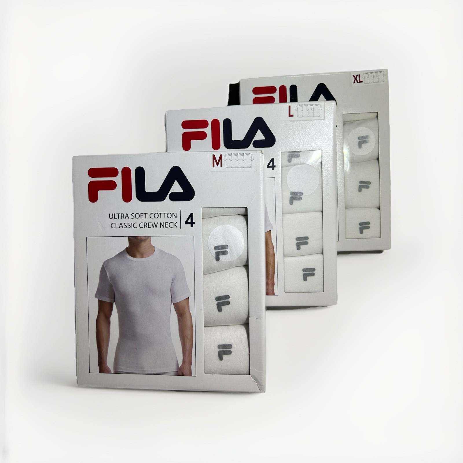 New FILA Men 4 Pack Cotton Crew Neck T-Shirts Ultra Soft Classic Tee Size M L XL