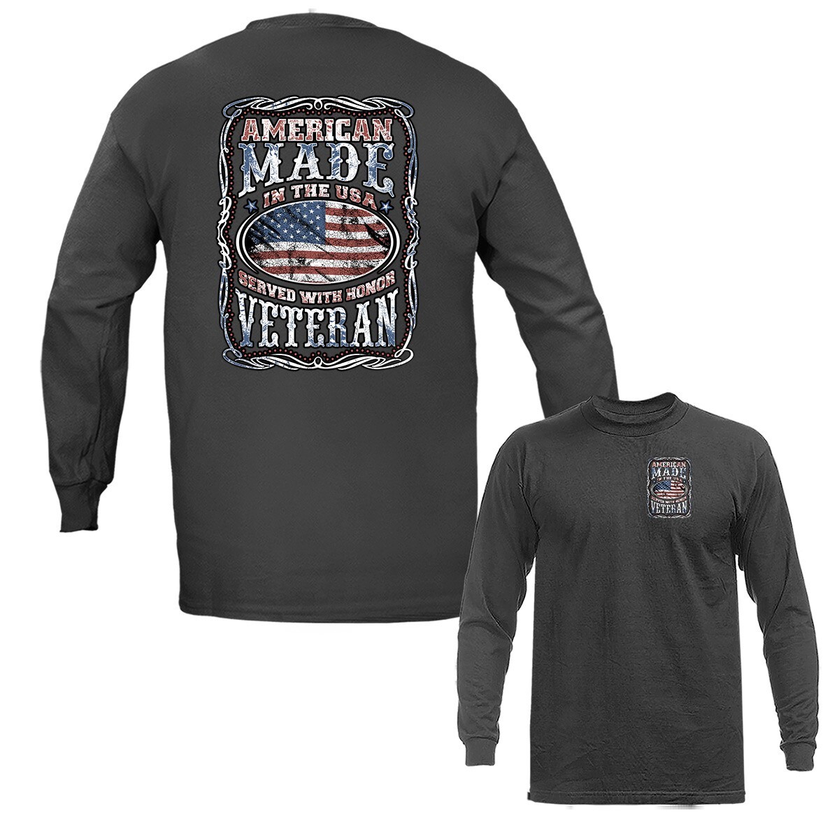 American Made in USA Military Veteran Patriotic US Flag Long Sleeve