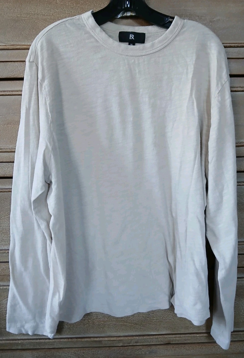 Banana Republic Cotton Slub Garment Dyed Long Sleeve T-Shirt Tee Cream Beige