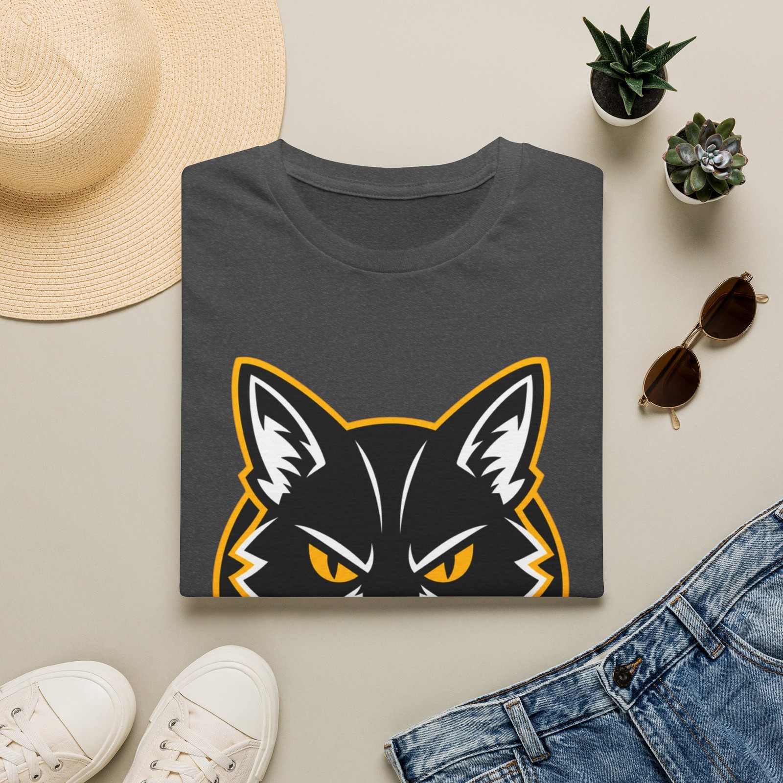 Angry Black Cat Graphic Tee | Cat Mascot T-Shirt