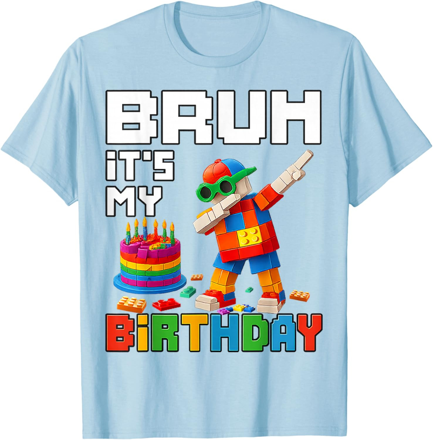 Bruh Its My Birthday Master Builder Block Brick Men Boy Kid T-Shirt