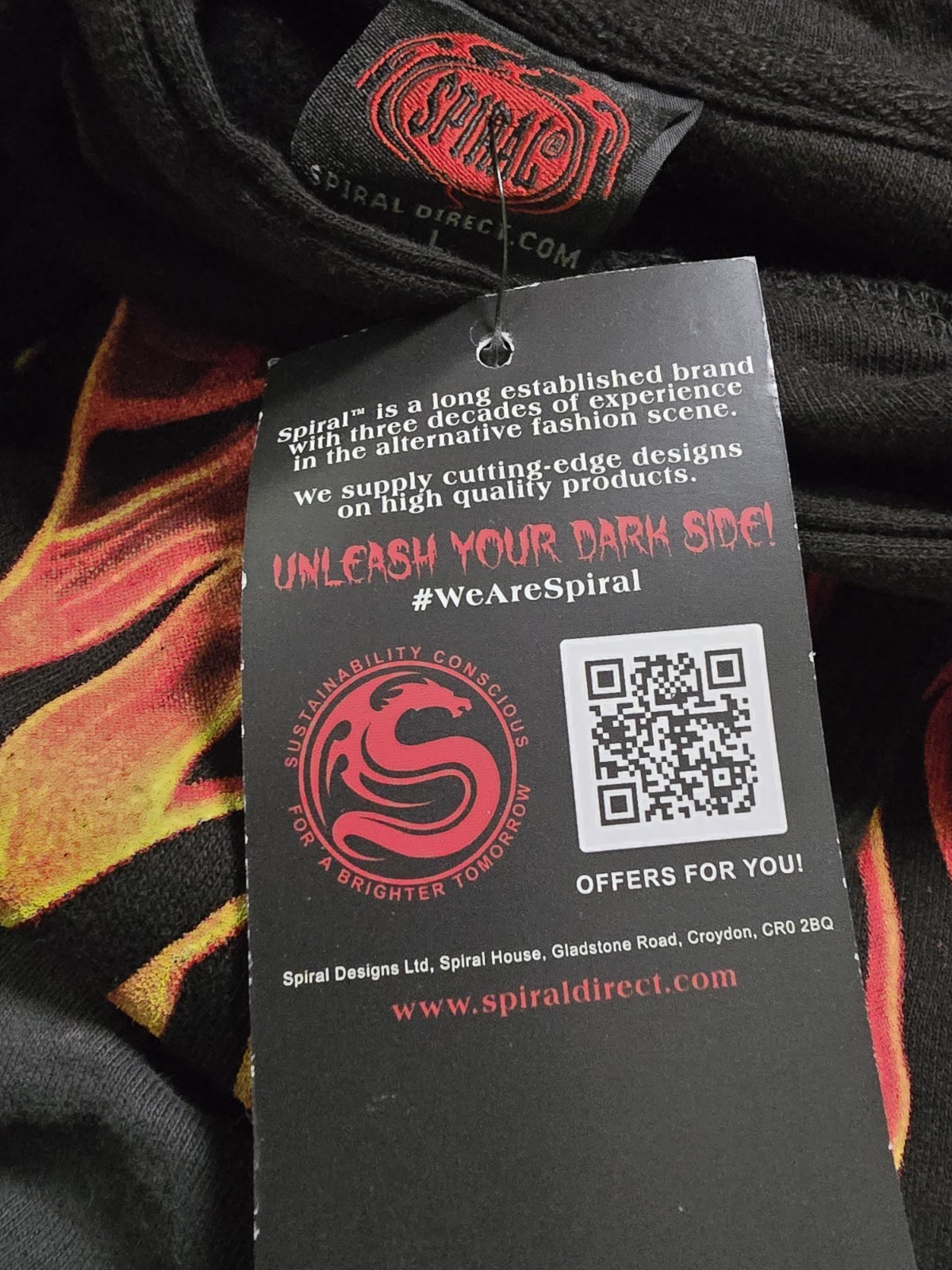 Vintage Y2K Spiral Direct Skull Flames Fire Hoodie Black Size Large NWT