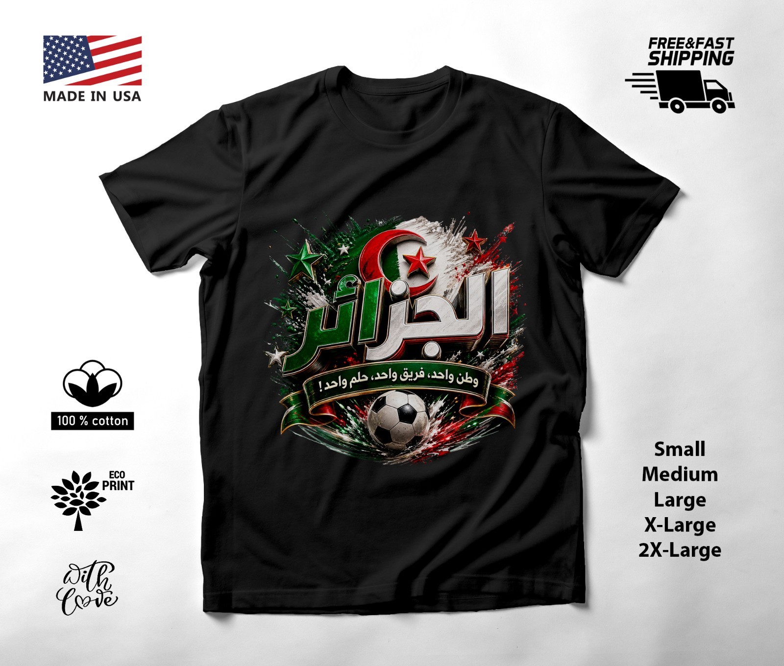 ALGERIA – NEW World Cup 2026 Football Soccer Fans Black T-Shirt Tee Shirt