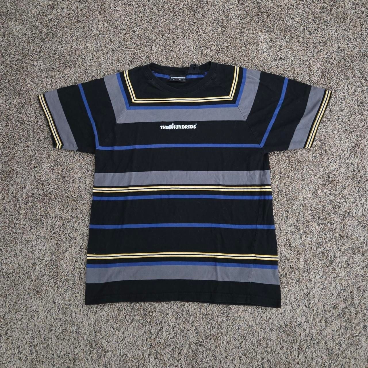 The Hundreds Vintage Y2K Striped Embroidered Graphic T-Shirt Black Blue Yellow