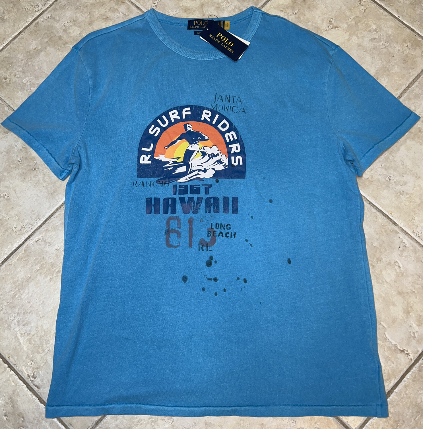 Polo Ralph Lauren RL Surf Riders Graphic T Shirt Mens L Classic Fit Blue NWT