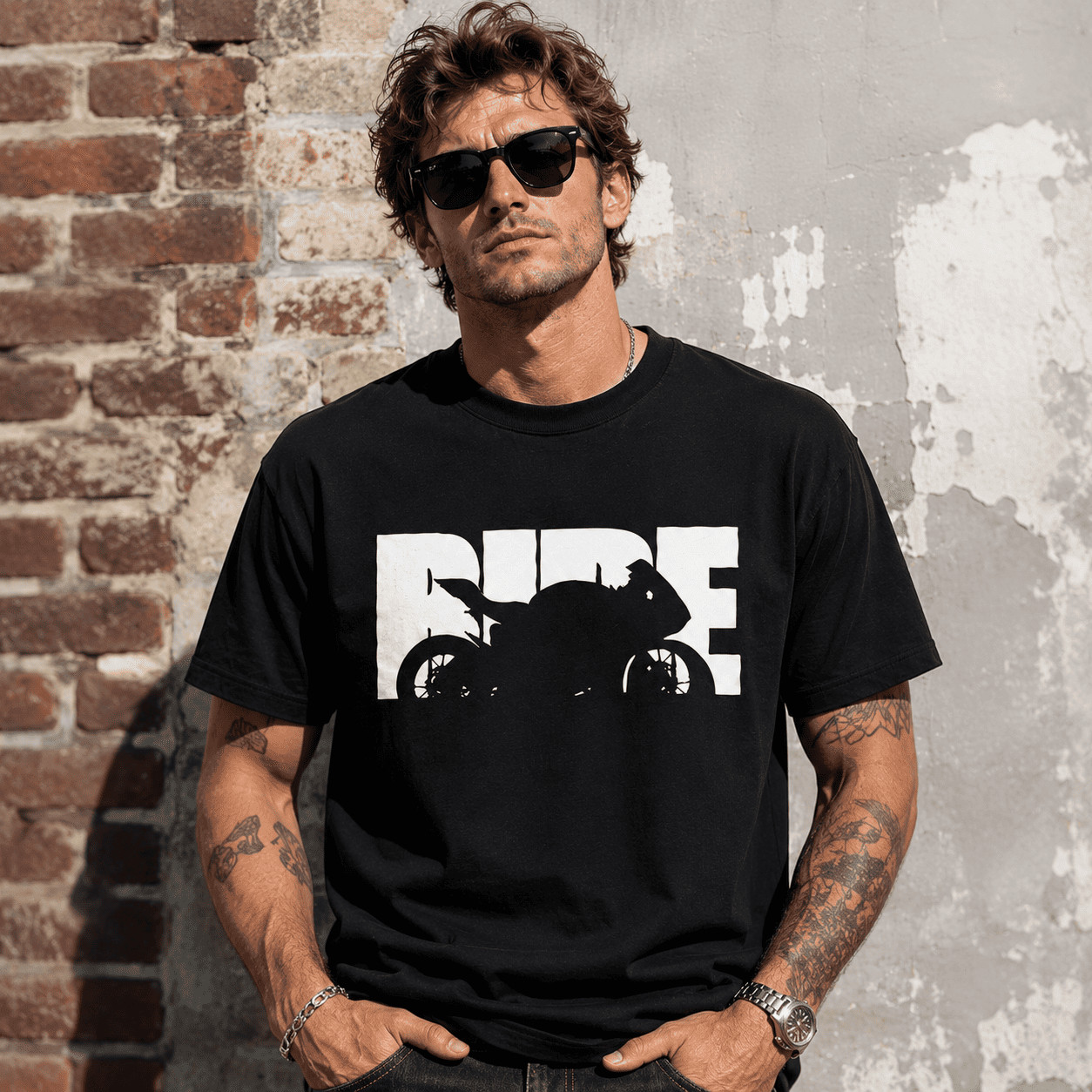 Vintage Ride Motorcycle Graphic T-Shirt Men’s Biker Street Style Tee