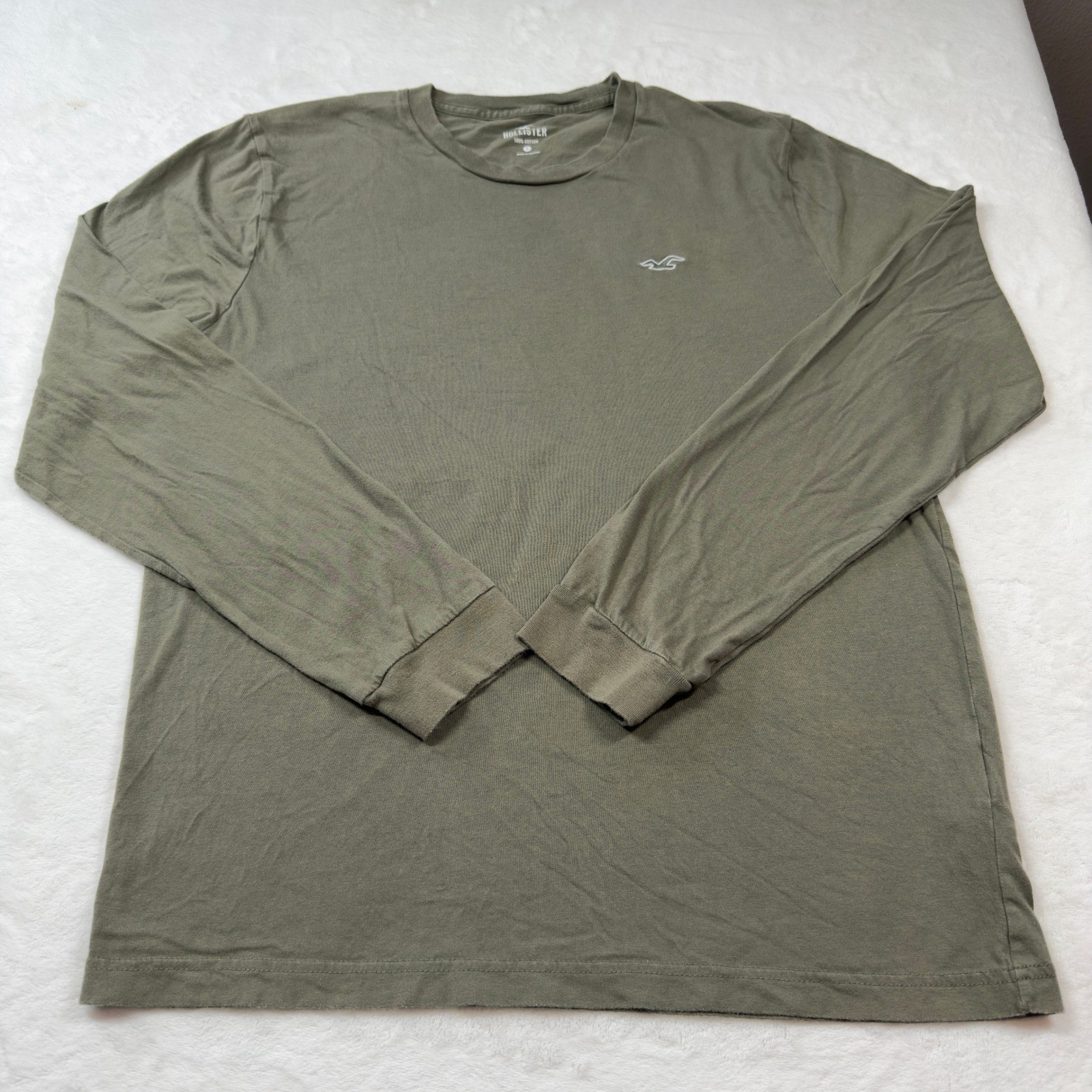 Hollister Long Sleeve Shirt Mens L Olive Green Good Cotton Logo 324R2713