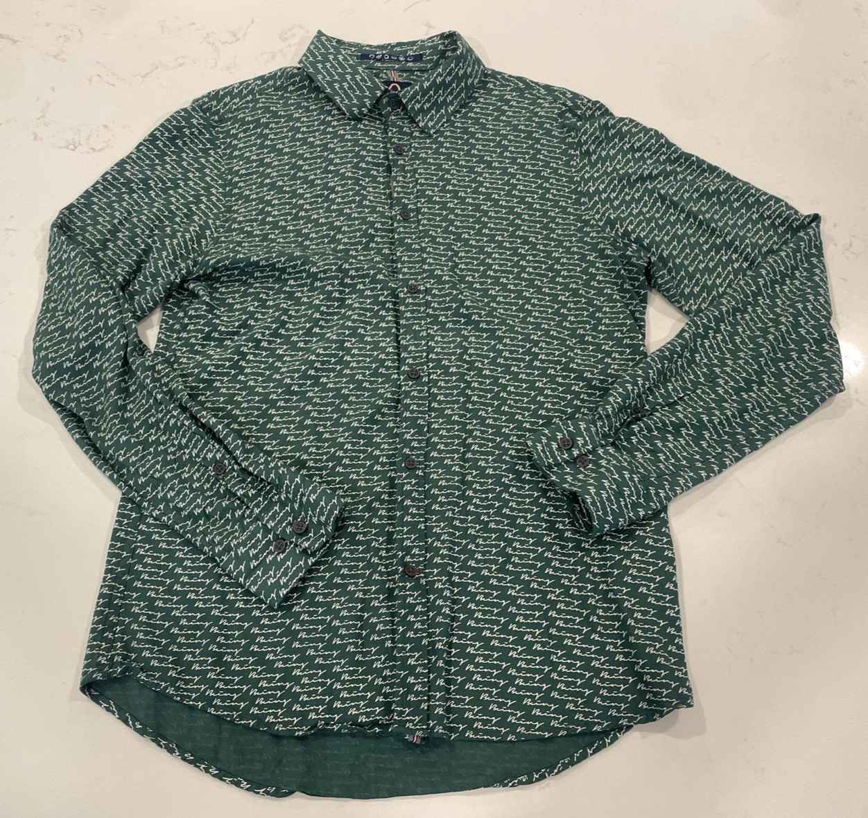 Being Human Green AOP Print Small Button-Up Shirt Long Sleeve Slim Fit