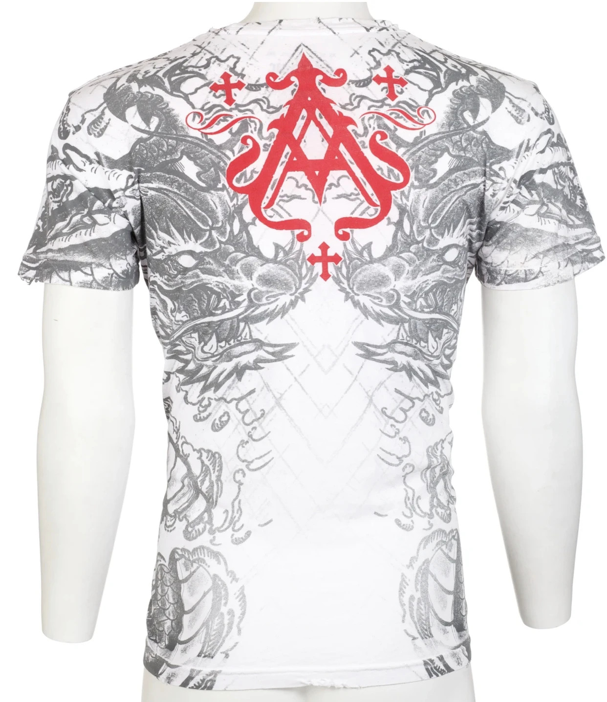Archaic By Affliction Men’s T-Shirt Dragon Rage Wings White Biker M-3XL