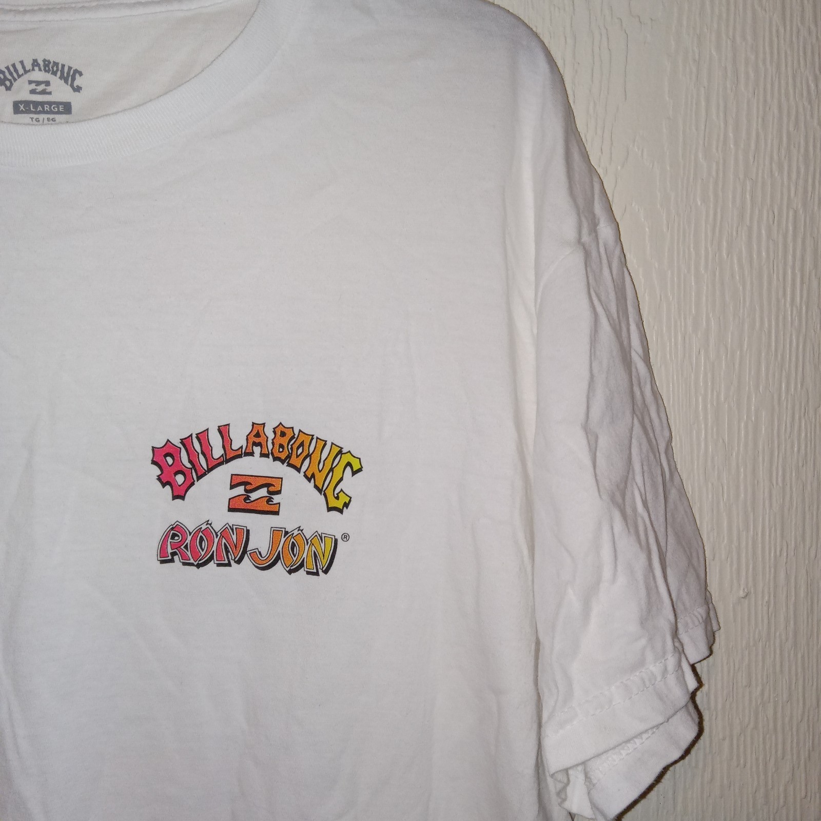 Billabong Crash T-Shirt Surf Men’s XL Surfing Skate White Yellow Pink 2-sided
