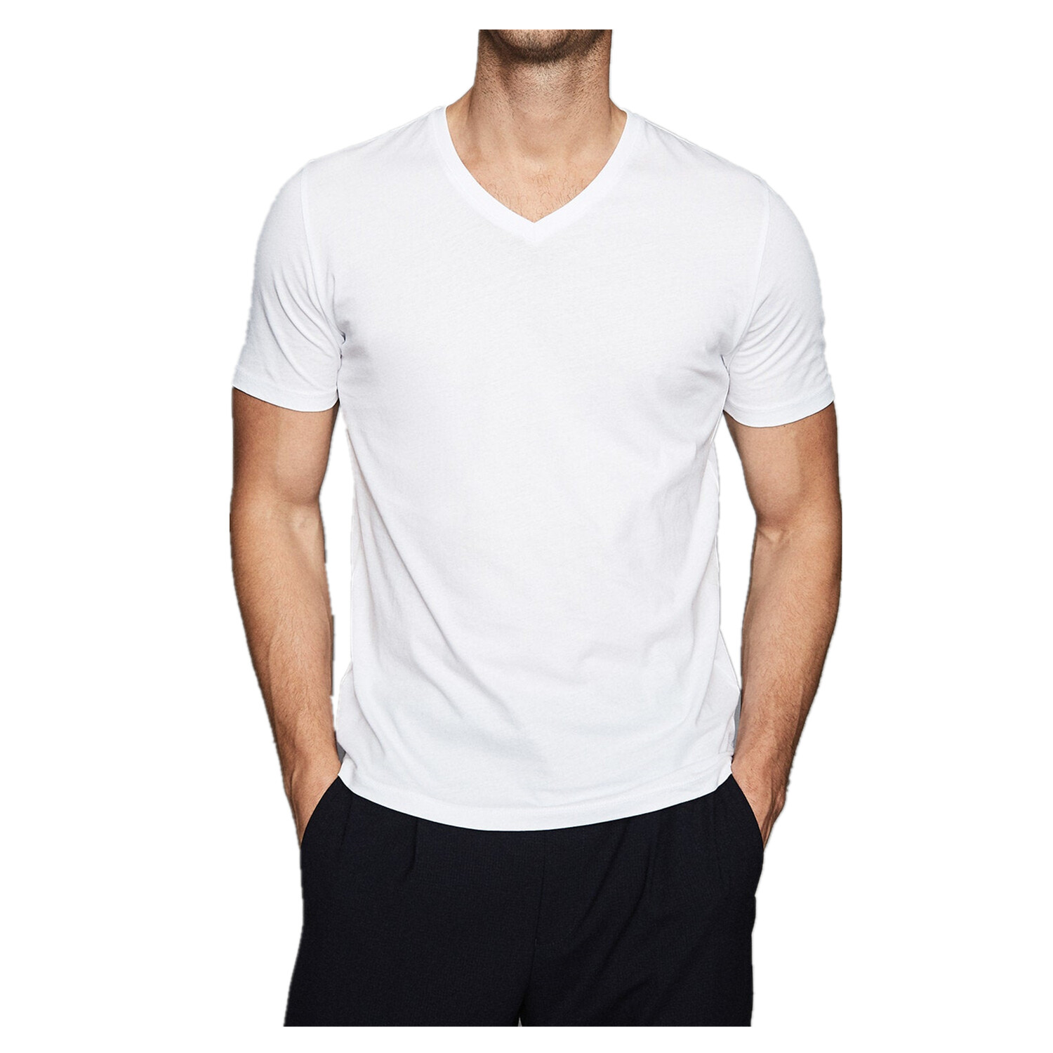 For Mens 100% Cotton Thick Casual T-Shirt Basic Tee V-Neck White S-3XL LOT