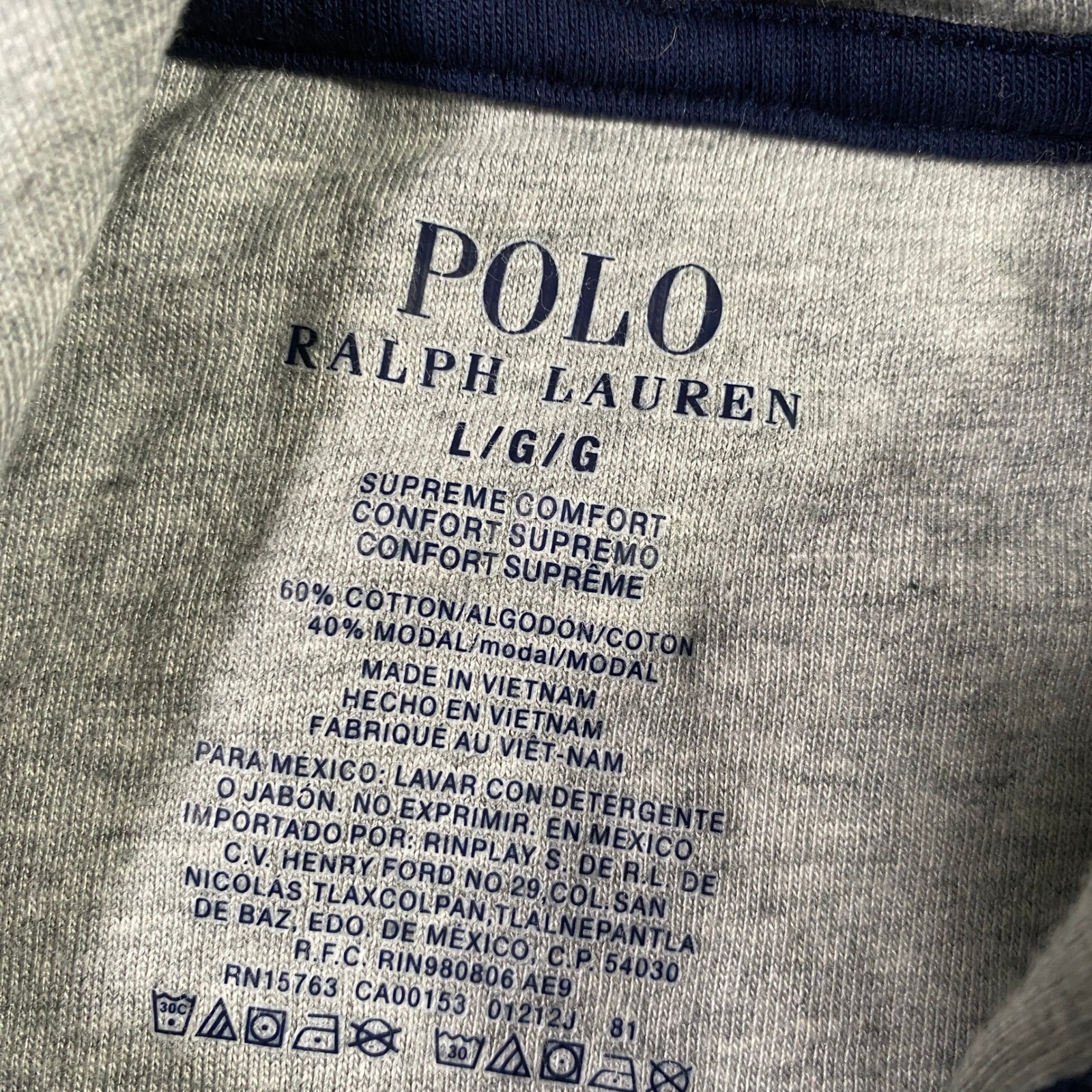 Polo Ralph Lauren Men Large Navy Blue Cotton Modal Hoodie Lightweight Stretch