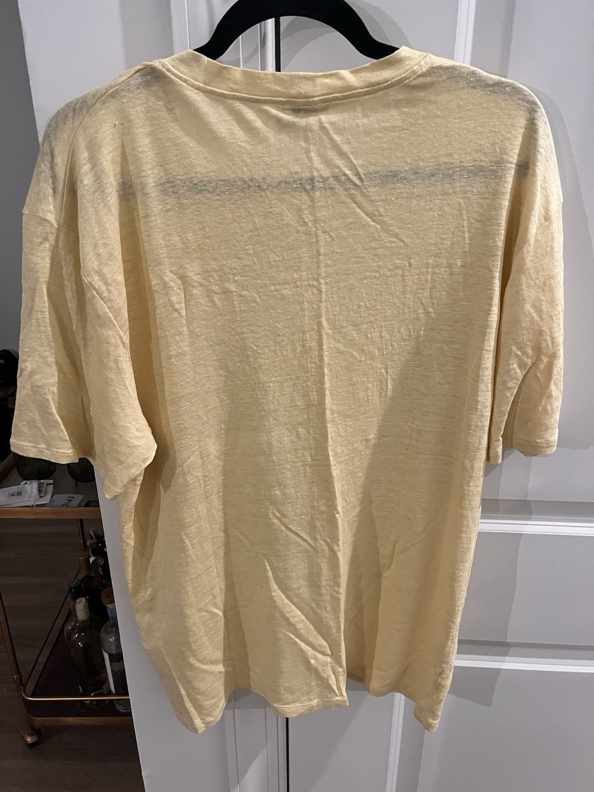 Sandro 100% Linen Yellow Solid Short Sleeve Crew Neck T-Shirt Top XXL SHPTS00222