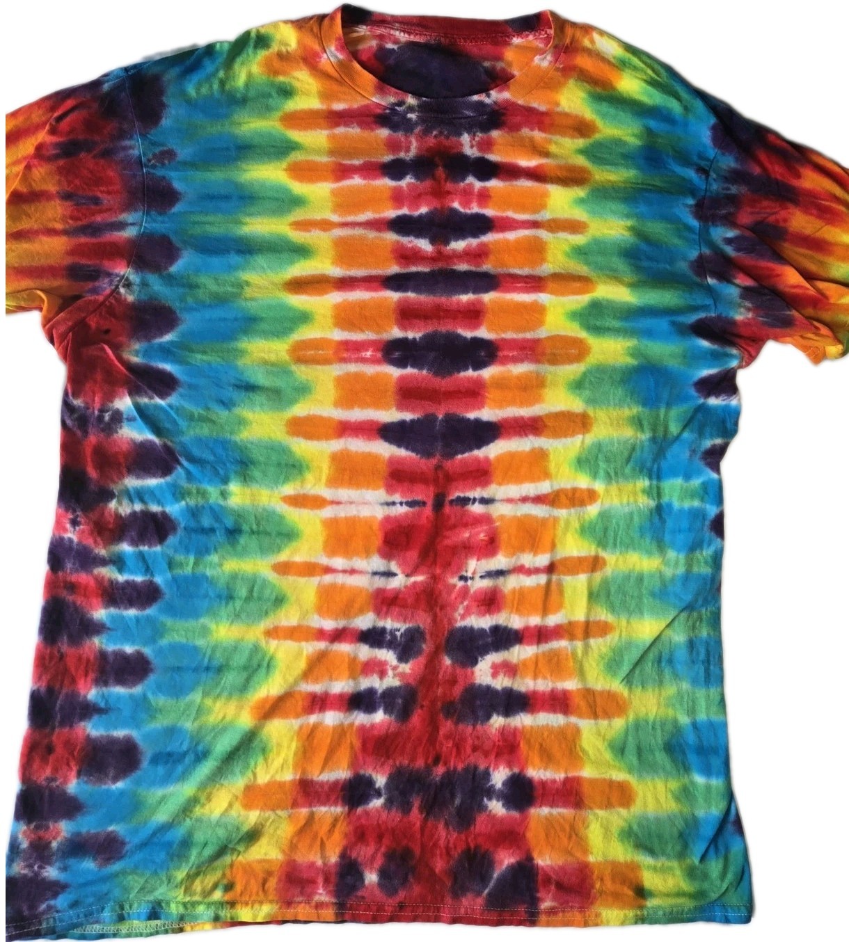 Adult Unisex Tie Dye Shirt – Unique Red Rainbow Fan Fold Made to Order