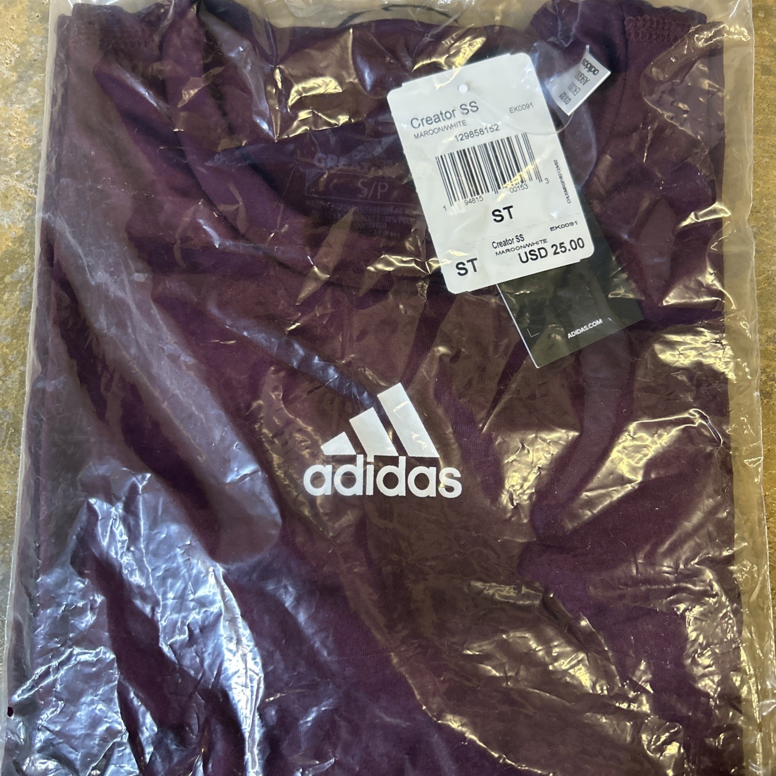 Adidas Creator Short Sleeve Tall Tee Maroon EK0091 Men’s Size Small Tall NWT
