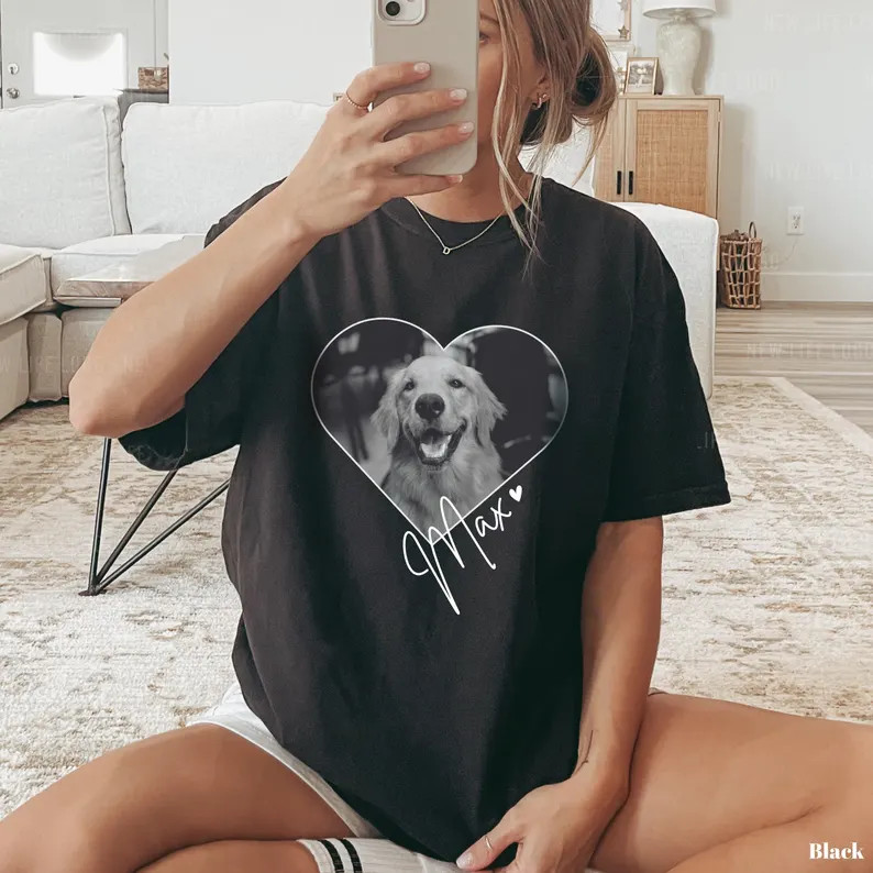 Custom Pet Photo Dog Portrait Comfort Tee Personalized Pet Lover