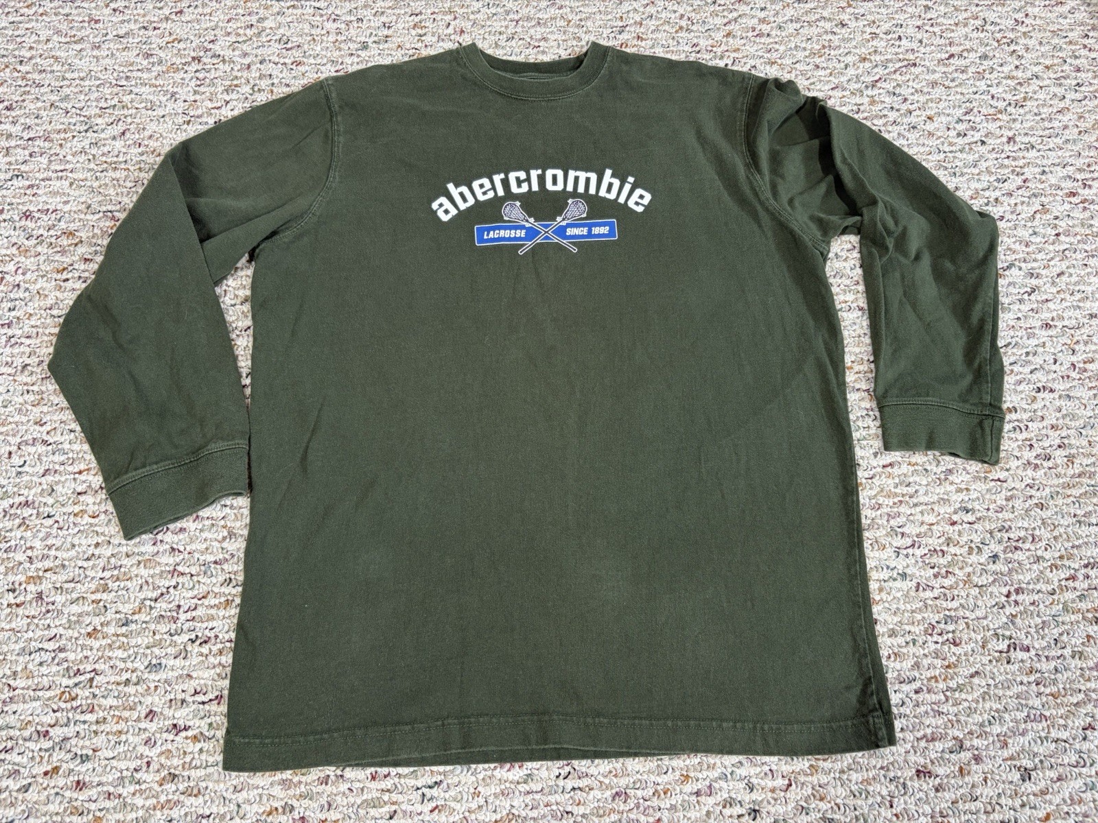 Abercrombie And Fitch Mens Lacrosse Graphic Long Sleeve Olive Green Shirt