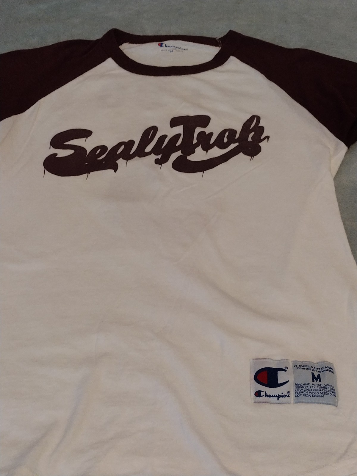Champion Sealy Troh Unisex Raglan 3/4 Sleeve Baseball T-Shirt White & Burgundy