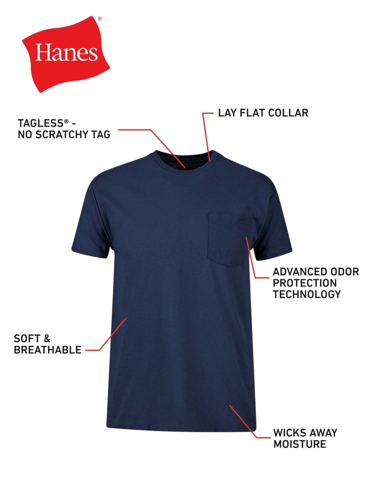 6 Pack Hanes Men’s Value Pack Assorted Pocket T-Shirt Undershirts Size S – 3XL