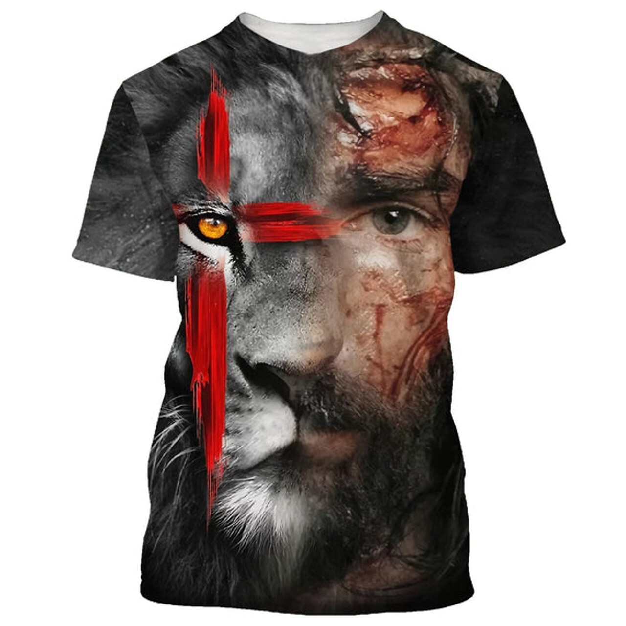 Jesus And Lion Christian Jesus 3D All Over Printed Shirt Full Size S-5XL