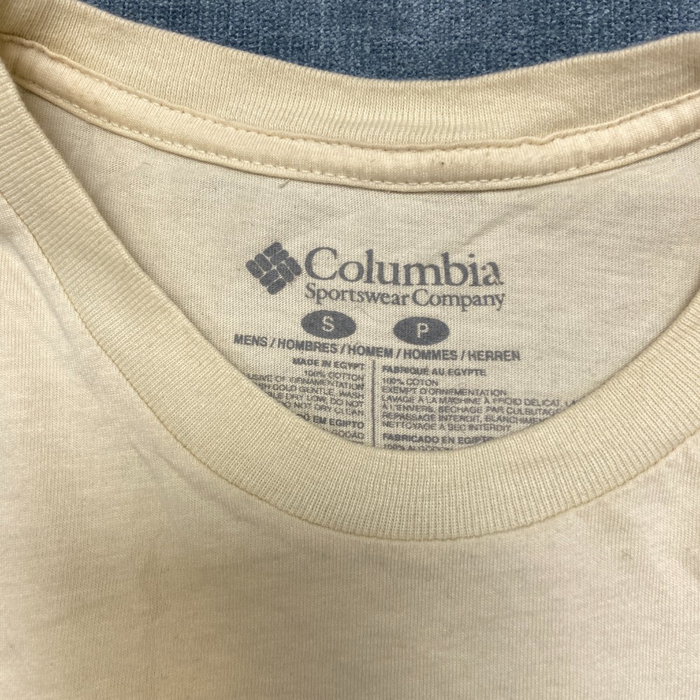 Columbia Sportswear Company T Shirt Mens Small Ivory Cotton Wordmark Logo Tee
