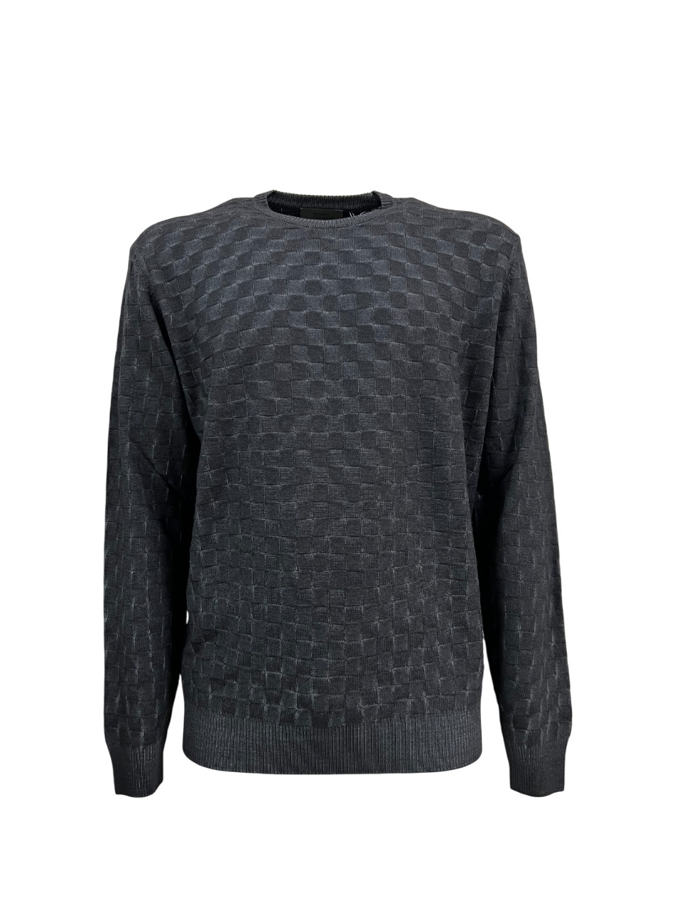 FERRANTE lightweight washed merino crew neck knit anthracite U22116 MADE IN ITALY