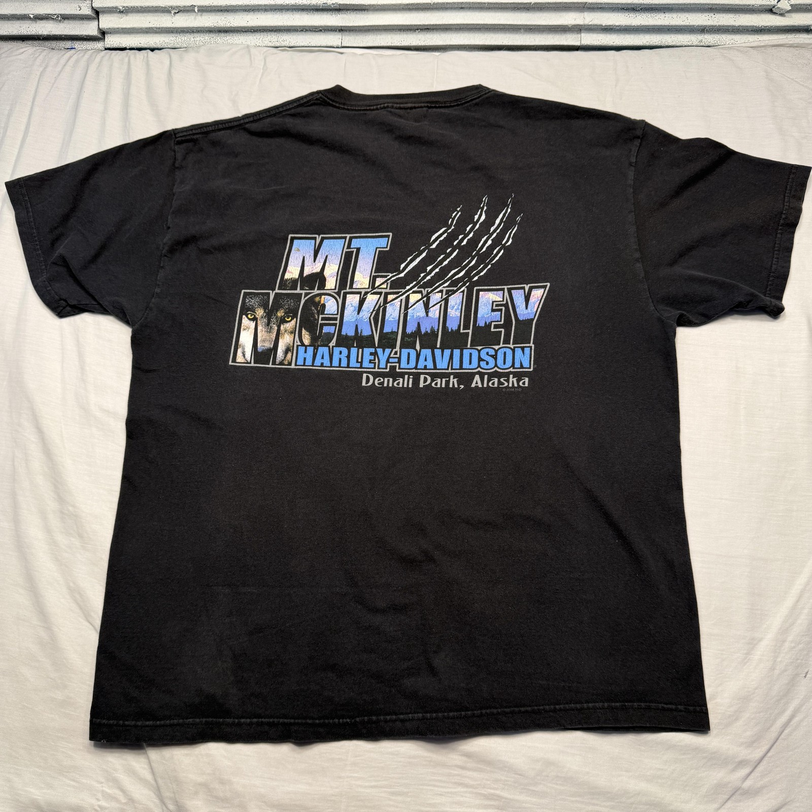 Harley-Davidson Shirt Mens XL Black Mt McKinley Denali Park Alaska Wolf USA VTG