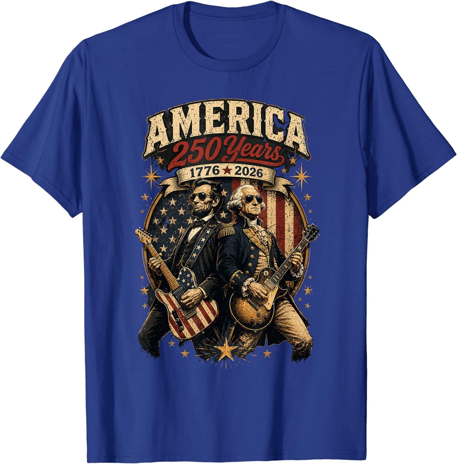 George Washington Abraham Lincoln Playing Guitar 4th July T-Shirt