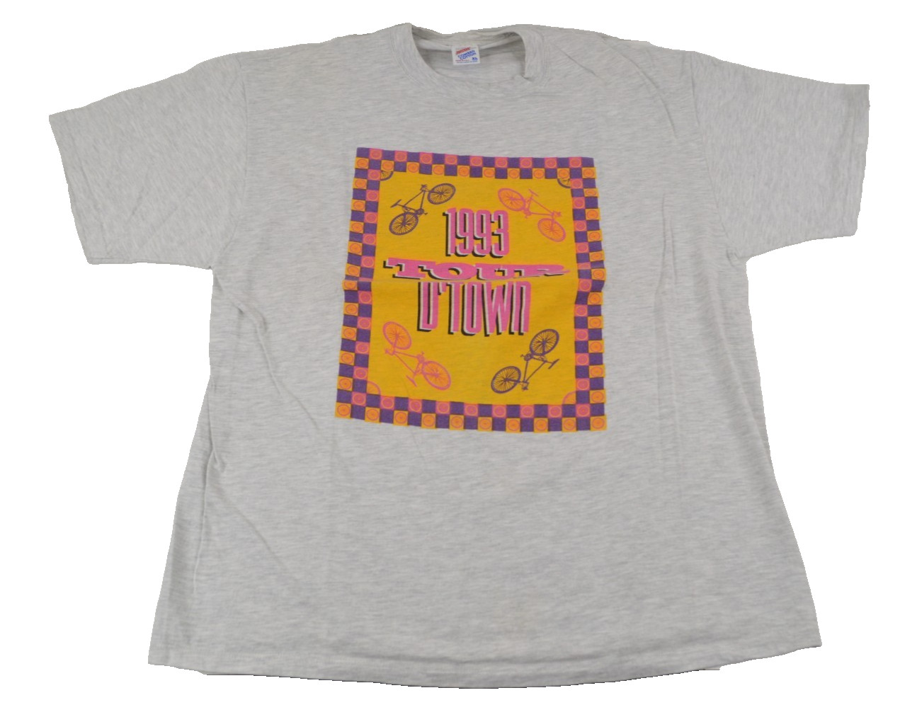Vintage 1993 Tour D’Town Bicycle Race Cycling Gray T-Shirt Jerzees Size XL