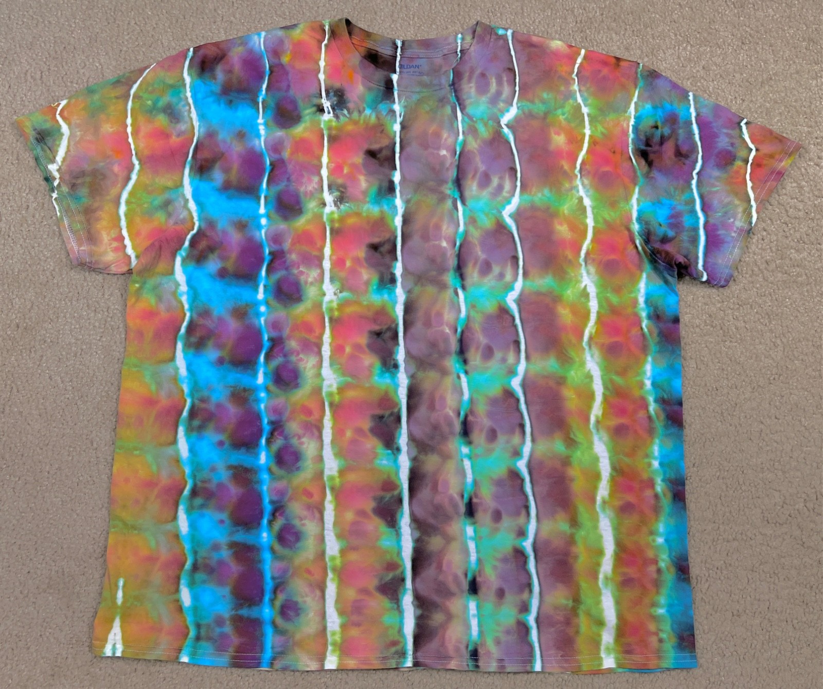 Handmade Ice Tie Dye T-Shirt 2XL Mens Womens Soft Cotton Red Blue Rolled