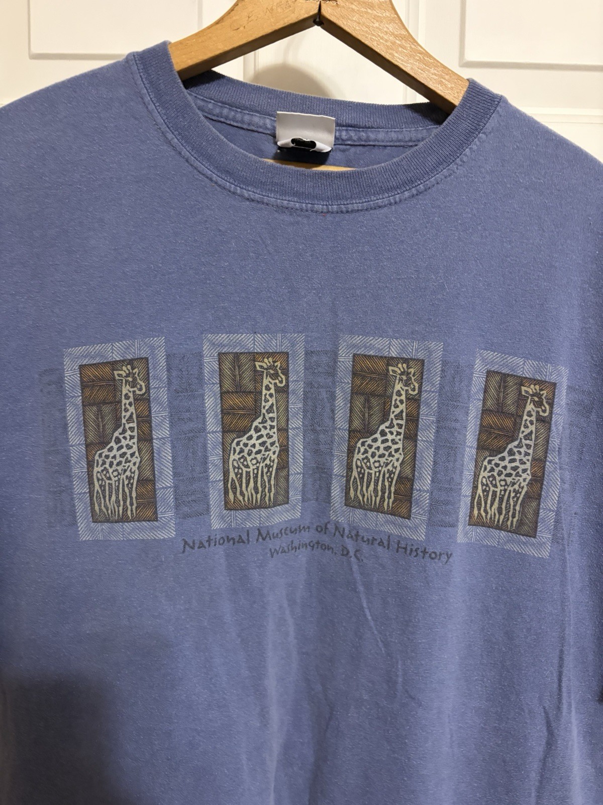 VTG Smithsonian Giraff Graphic T Shirt XL Museum Natural History Blue Tee Sz L