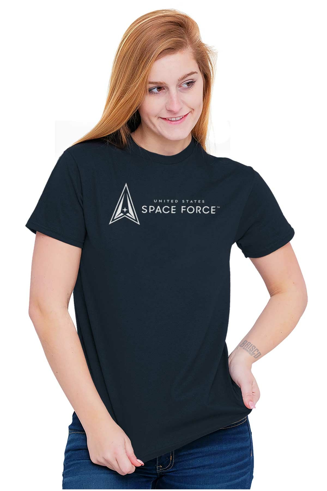 Military United States Space Force USSF Logo Womens or Mens Crewneck T Shirt Tee