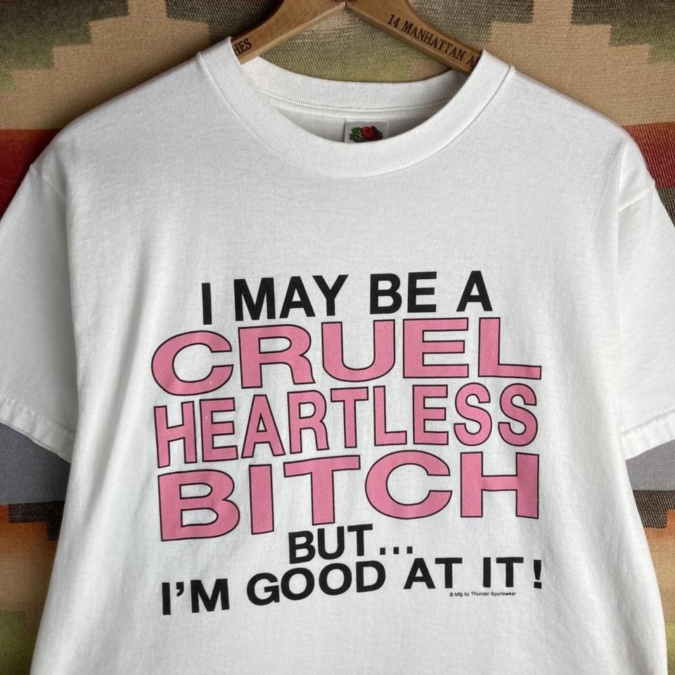 Vintage 00s Cruel Heartless Bitch Novelty Text White T-shirt | Size Mens Large