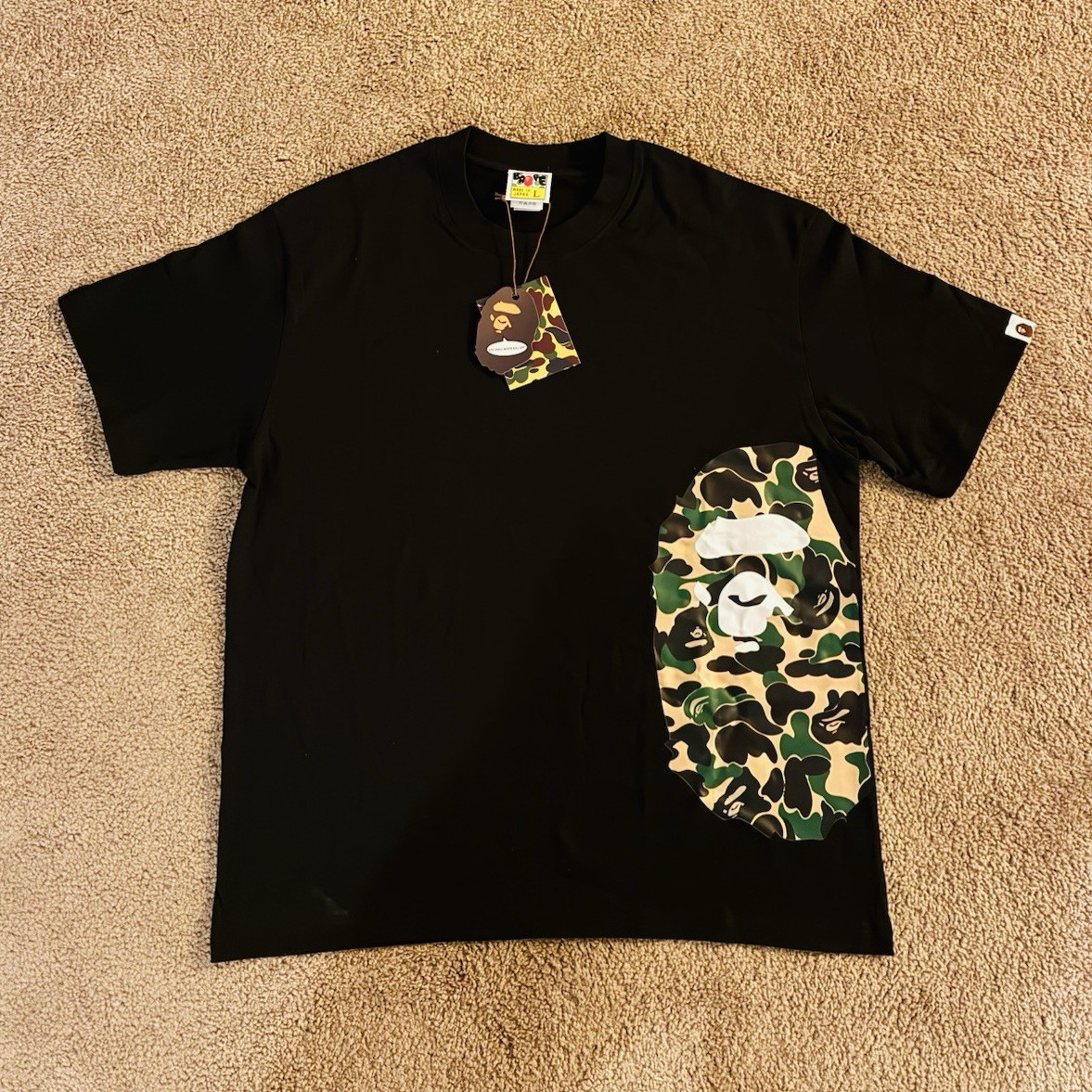 A Bathing Ape BAPE Black Camo Ape Head Logo Crew Neck Short Sleeve Tee L