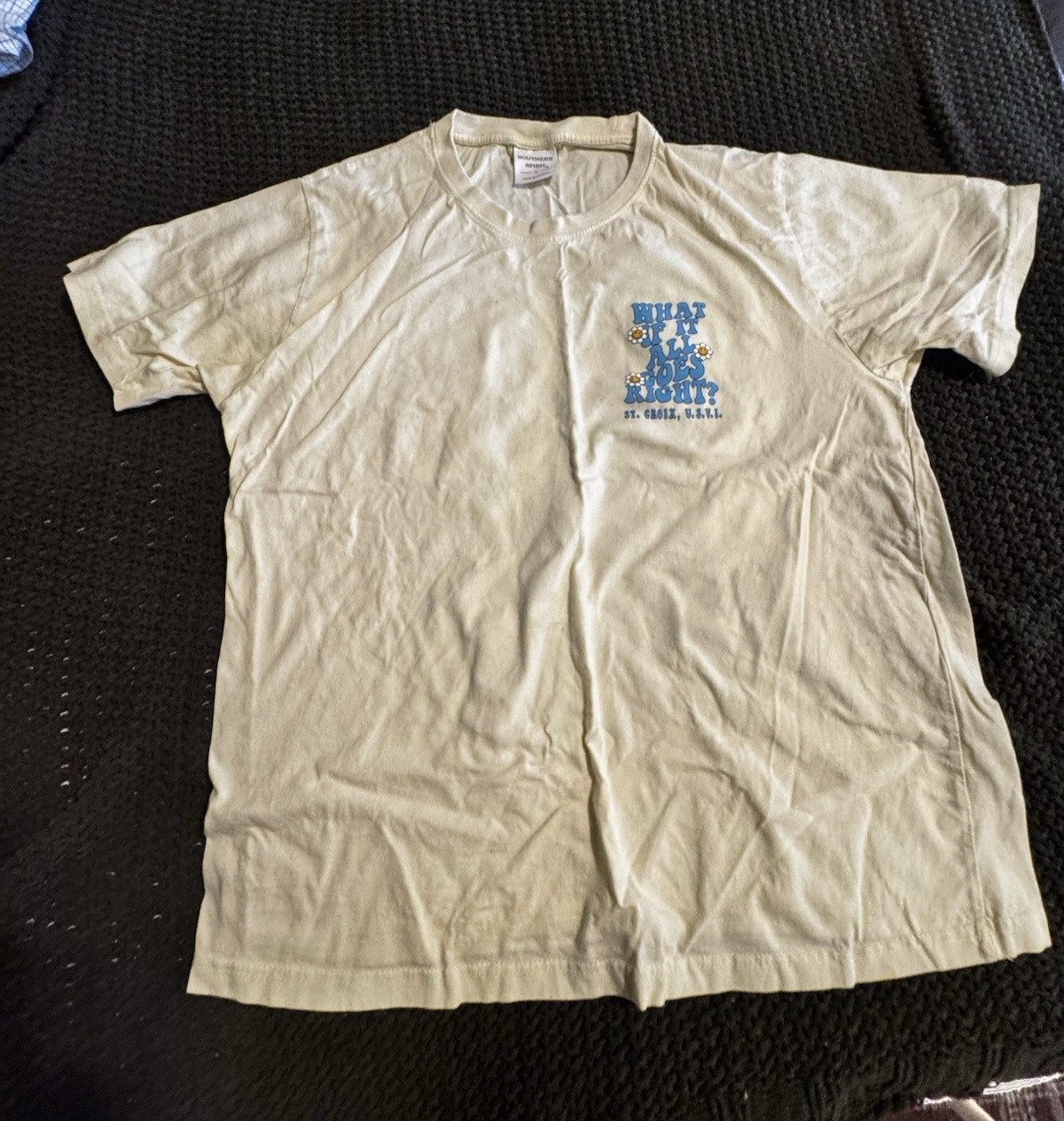 Southern Spirit Men’s L Beige St. Croix USVI Graphic Tee Cotton Knit Crew Neck
