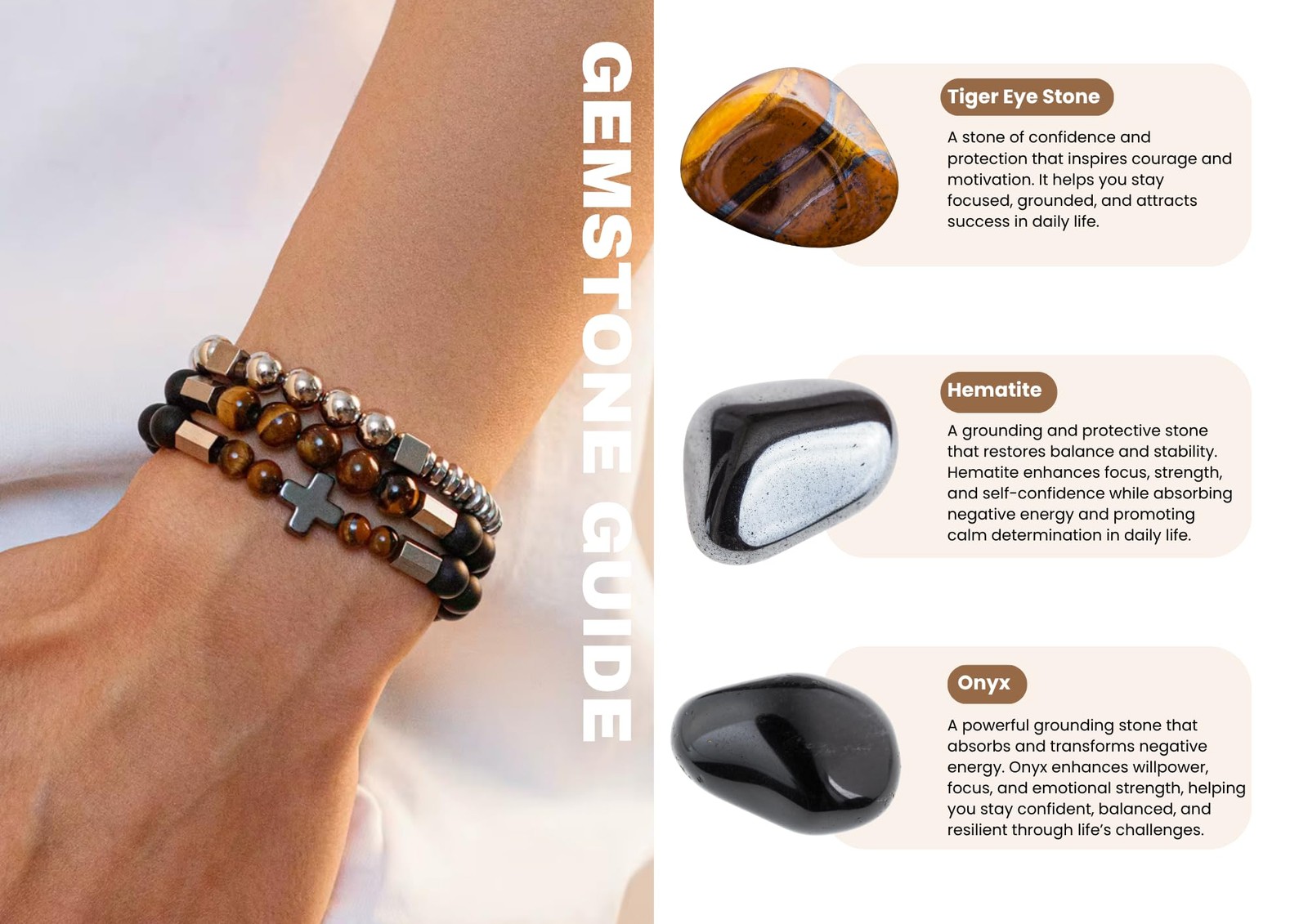 3 PCS Triple Protection Bracelet Set for Men Tiger Eye, Hematite, Onyx Beaded…