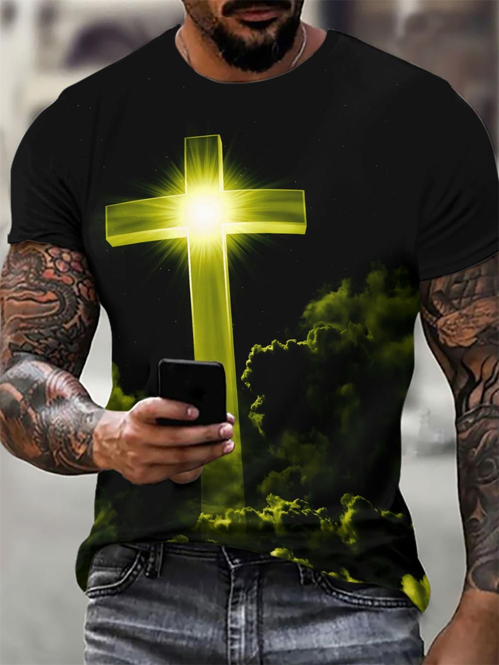 Christian Mens Clothing T Shirts Oversized T Shirt Gothic Jesus Christ Cross 3D