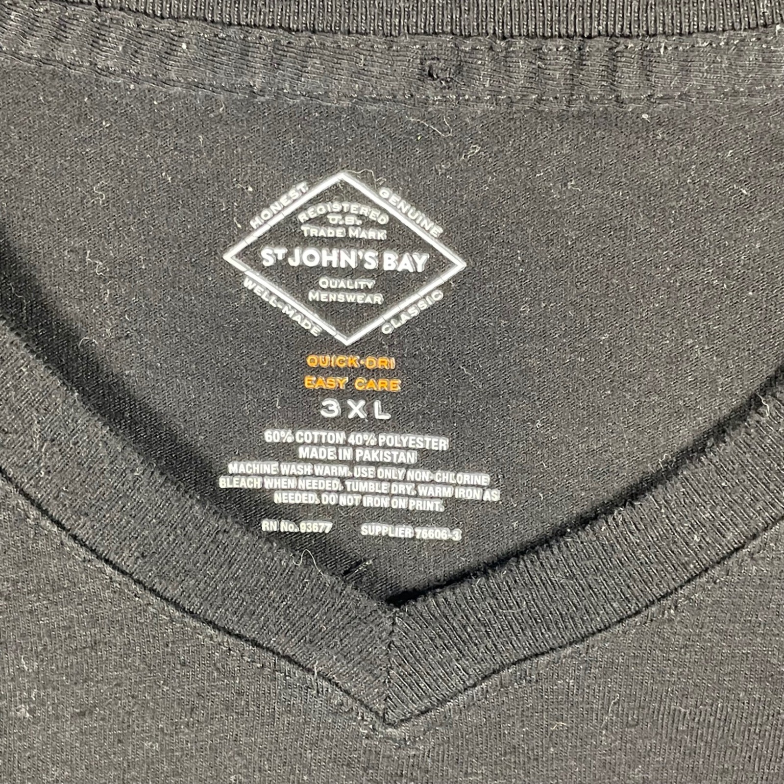 St John’s Bay Mens T Shirt 3 Pack 3XL Black V Neck Quick Dry Easy Care
