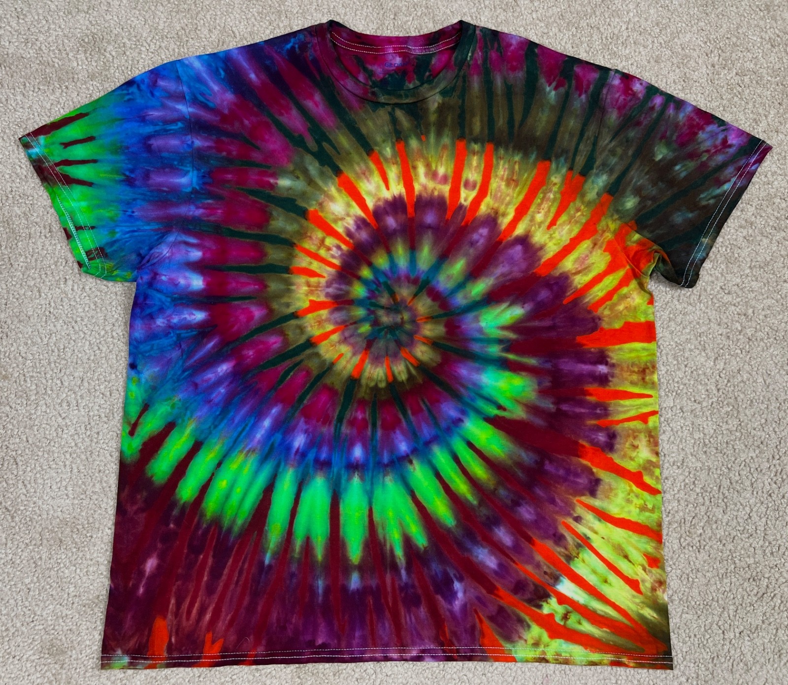 Handmade Ice Tie Dye T-Shirt XL Mens Womens Soft Cotton Double Layered Spiral